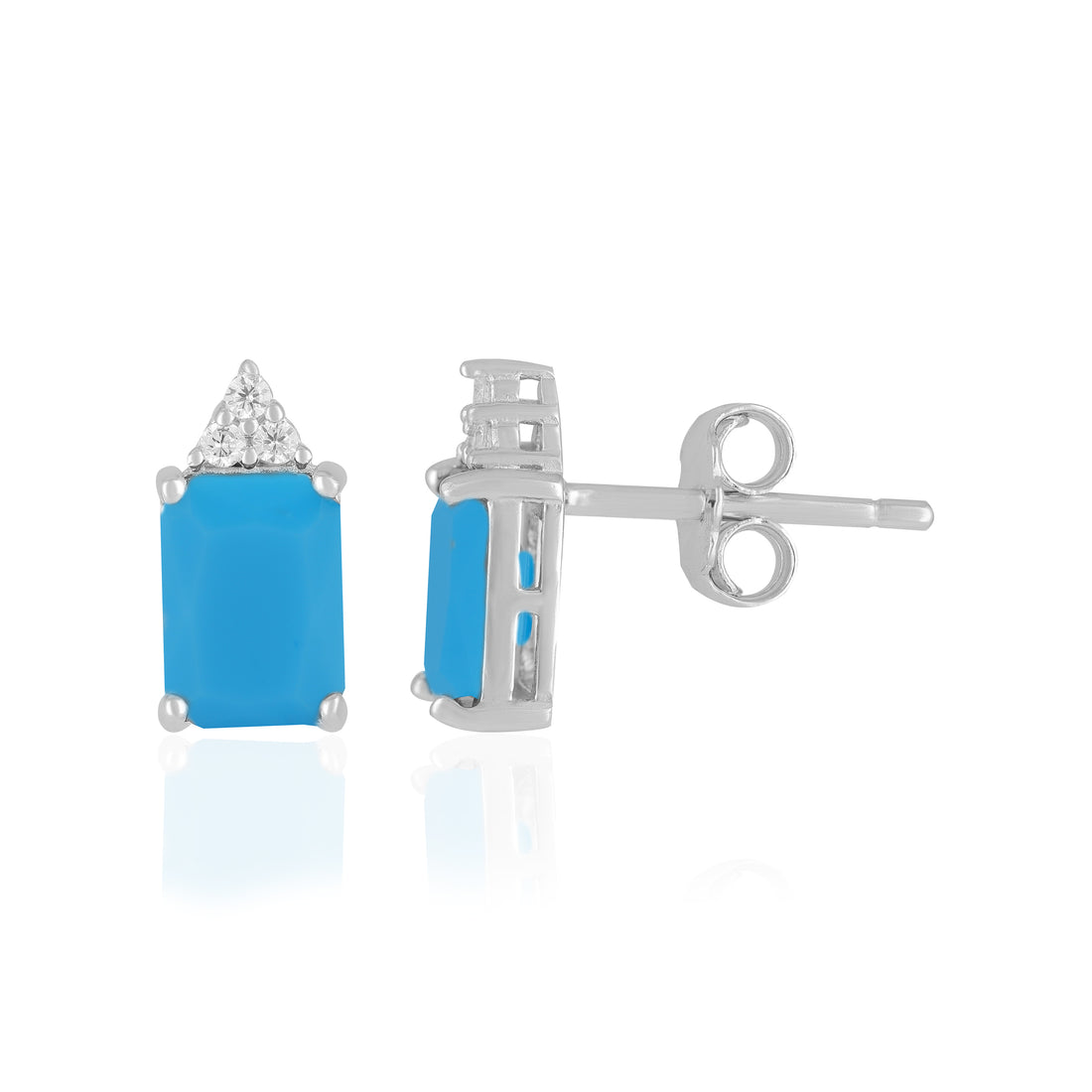 925 Sterling Silver December Month Square Turquoise Birthstone Stud For Women