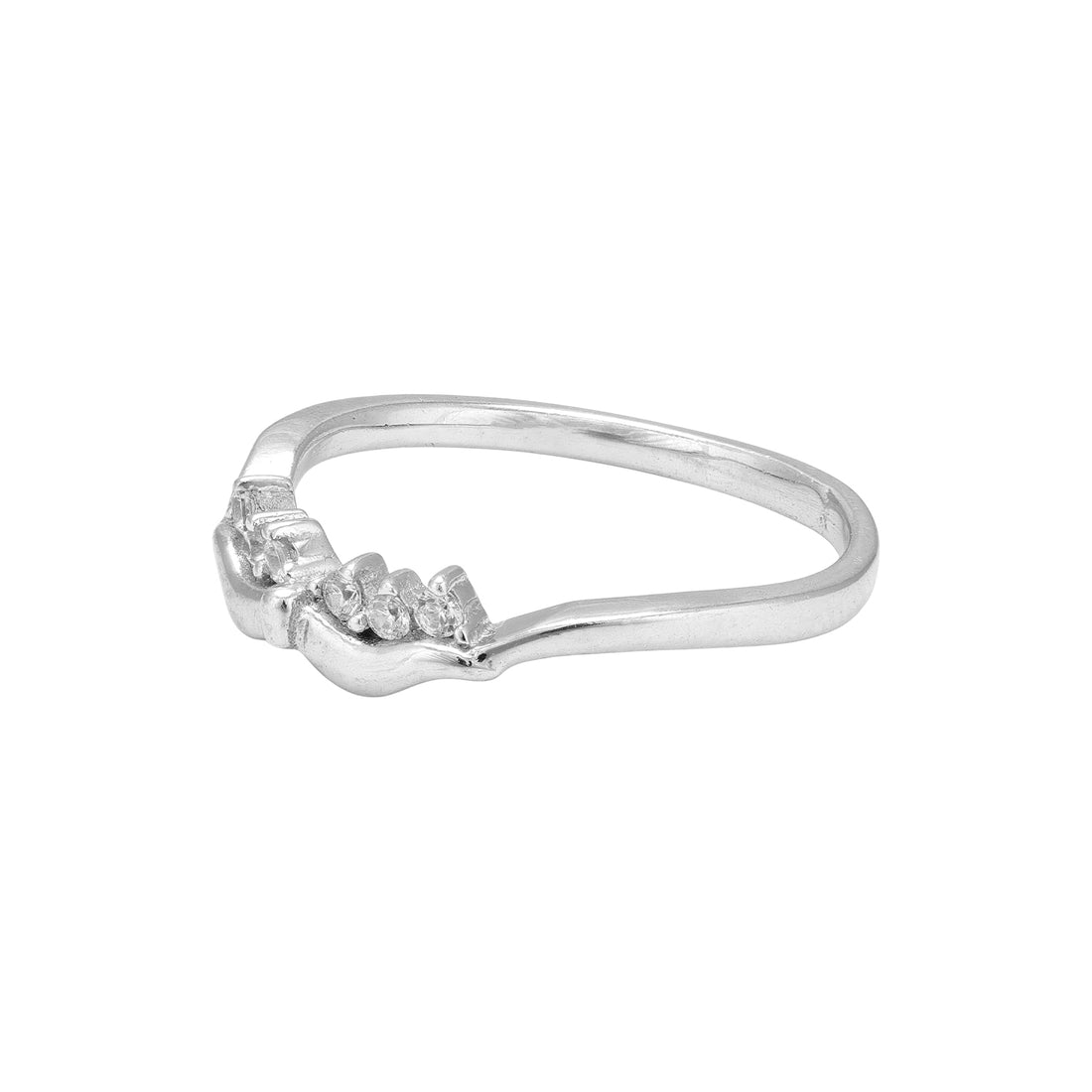 925 Sterling Silver Delicate Curved V-Band Prong Set Sparkling White Stones for Women