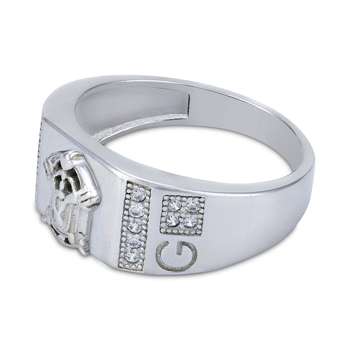 925 Sterling Silver Devotional Perumal Panel with Side Stone Ring for Men