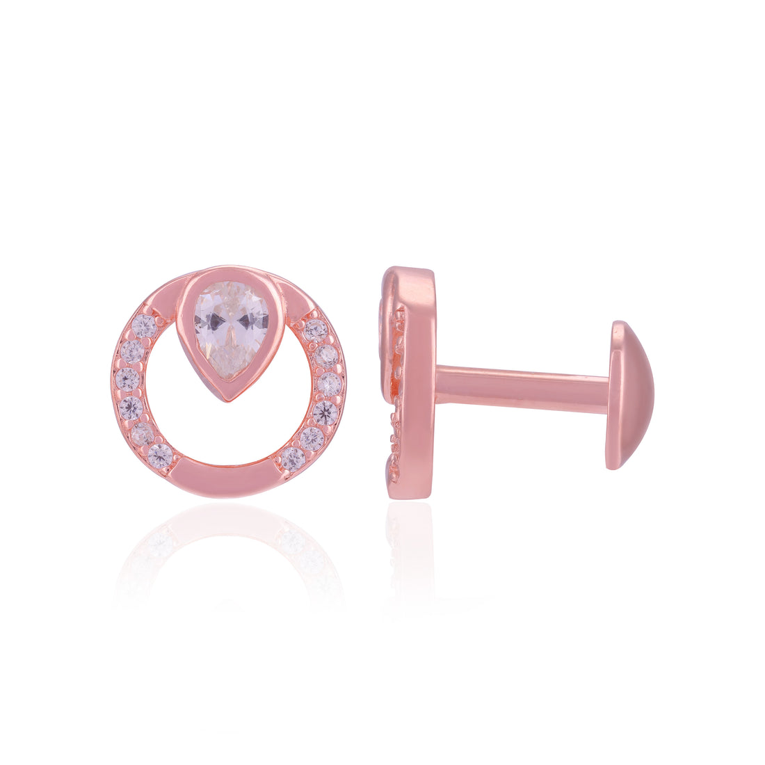 925 Sterling Silver Dewdrop Circle Rose Gold Plated Stud for Women