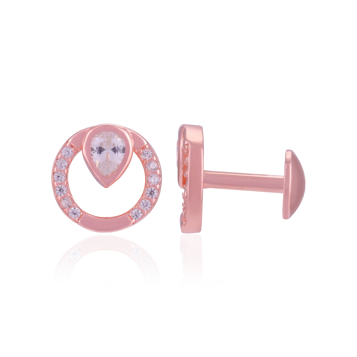 925 Sterling Silver Dewdrop Circle Rose Gold Plated Stud for Women