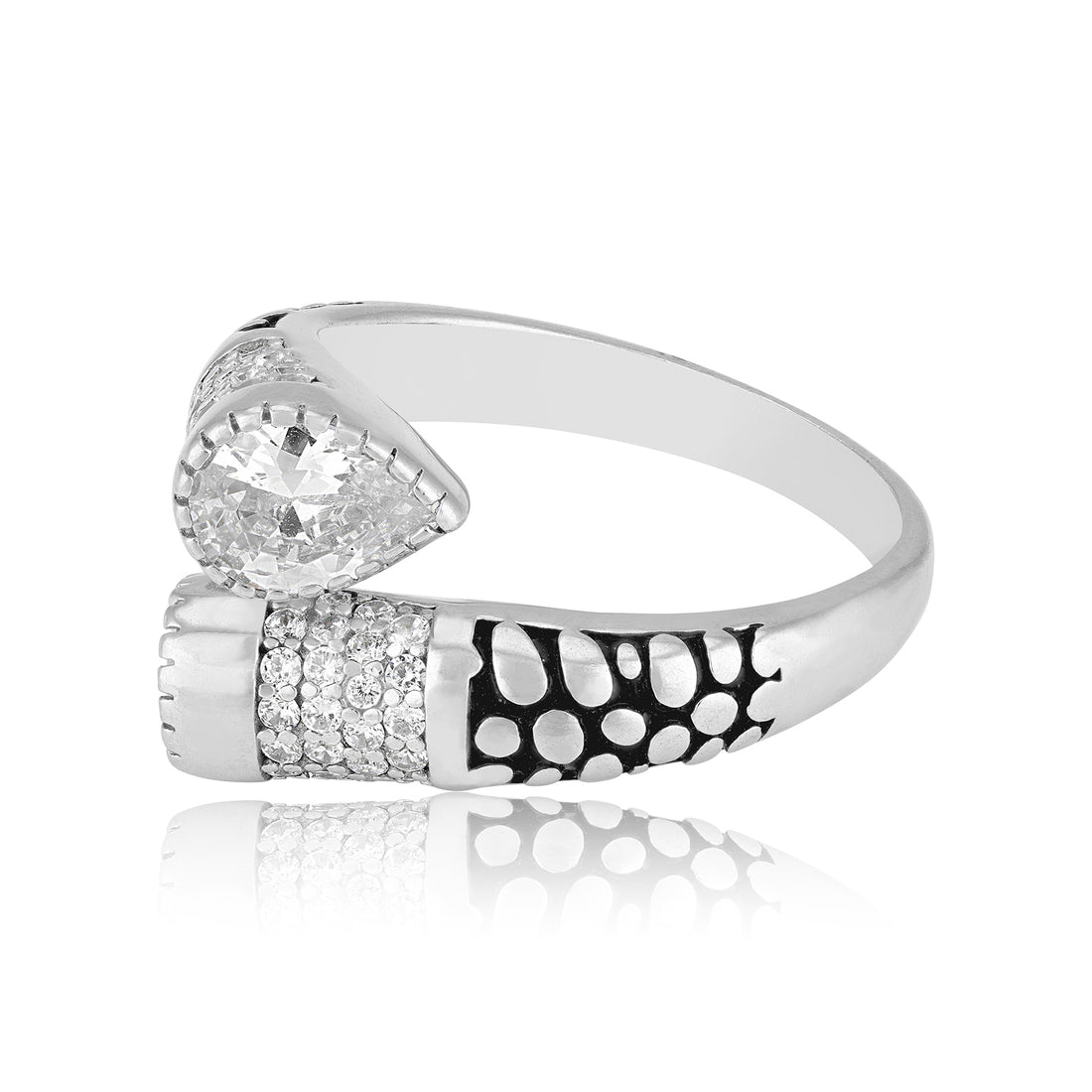 925 Sterling Silver Dotted Black Enamel Pear-Cut Stone Ring for Men
