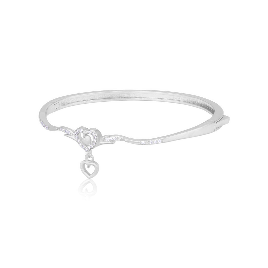925 Sterling Silver Double Heart Flutter Rhodium Plated Bracelet for Women