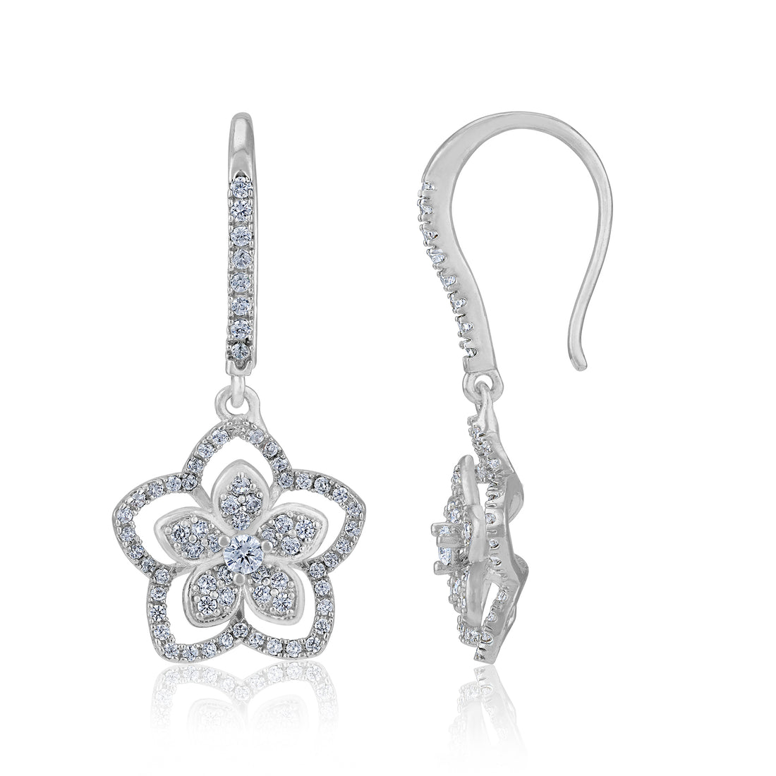 925 Sterling Silver Double Layered Floral Halo Petal Drop Earring for Women