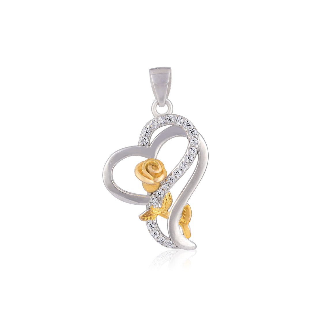 925 Sterling Silver Double Layered Heart Golden Rose Dual Tone Pendant for Women