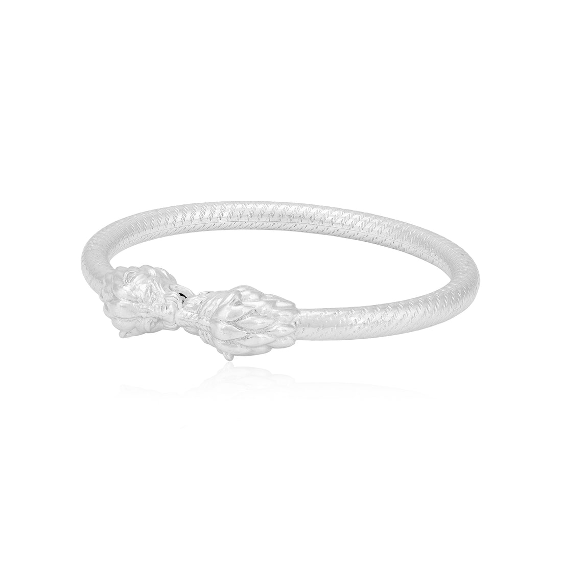925 Sterling Silver Dual Lion Face Rhodium Plated Kada for Men