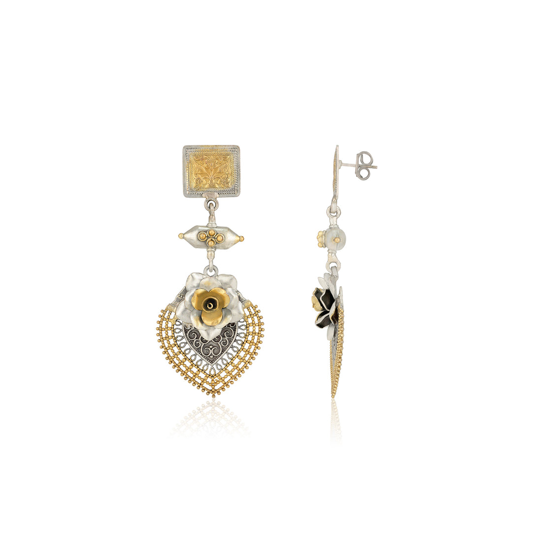 925 Sterling Silver Dual Tone Chic Rose Danglers Earrings for Women