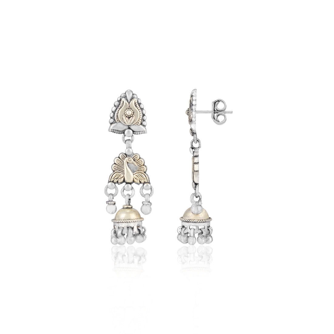 925 Sterling Silver Dual Tone Lotus Peacock Jhumki Drop for Women
