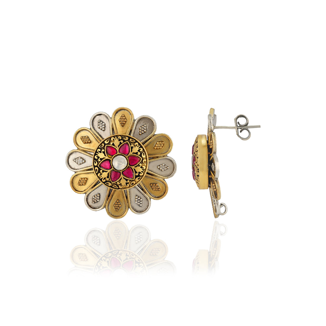 925 Sterling Silver Dual Tone Petalflare Chic Bloom Earrings for Women