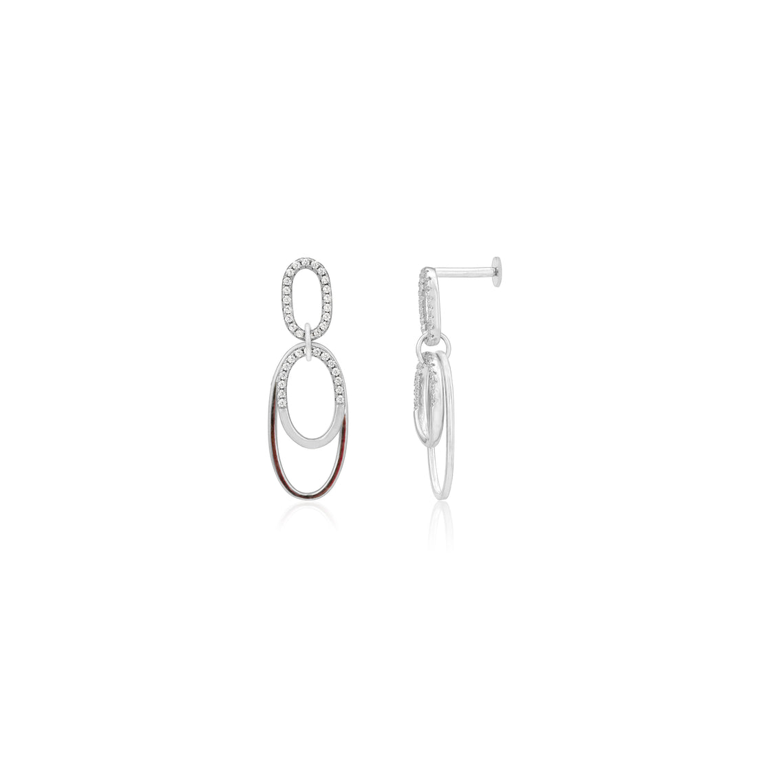 925 Sterling Silver Duo Oval Rhodium  Plated Earring For Women