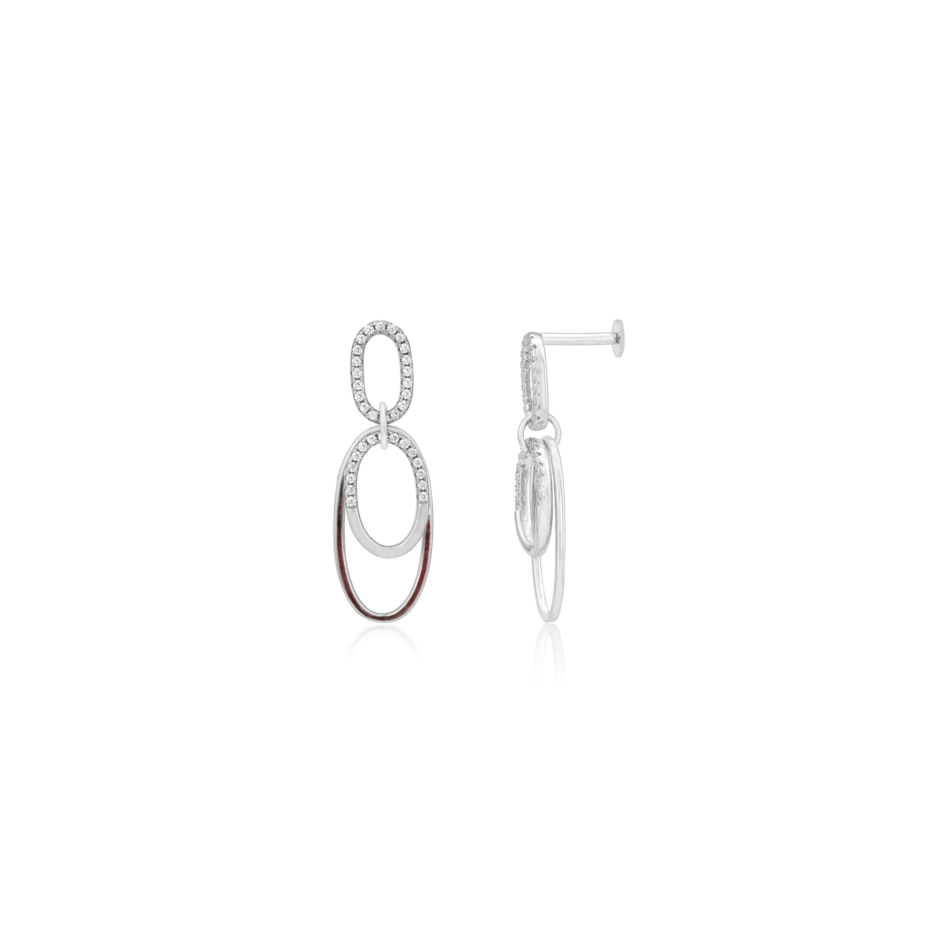 925 Sterling Silver Duo Oval Rhodium  Plated Earring For Women
