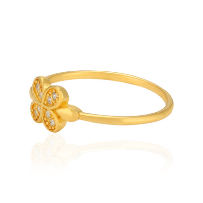 925 Sterling Silver Elegant Enleaf Gold Plated Ring for Women