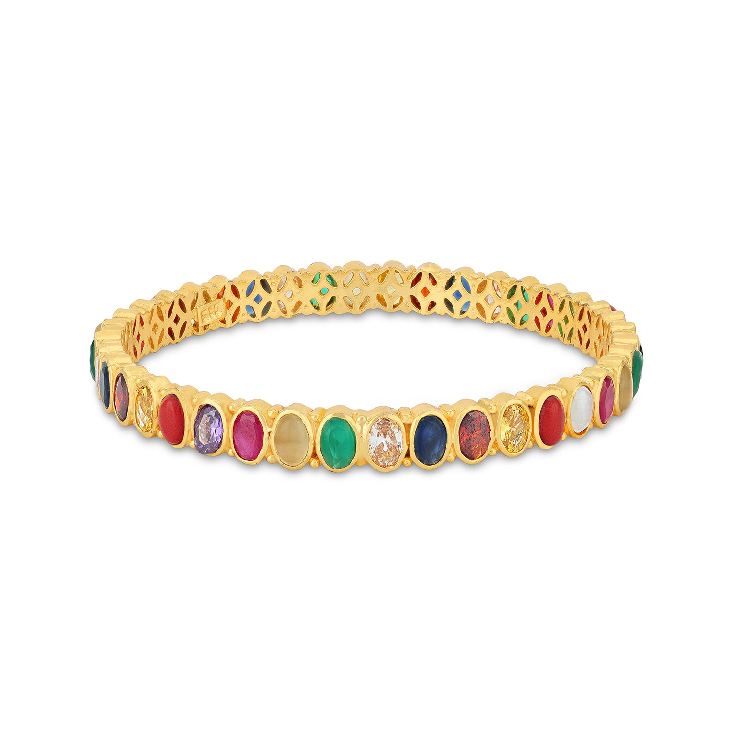 925 Sterling Silver Elegant Ovate Navratna Bangle for Women