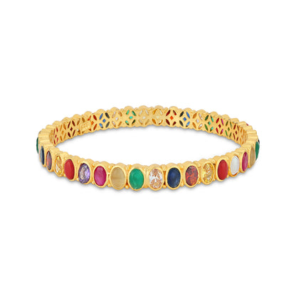 925 Sterling Silver Elegant Ovate Navratna Bangle for Women