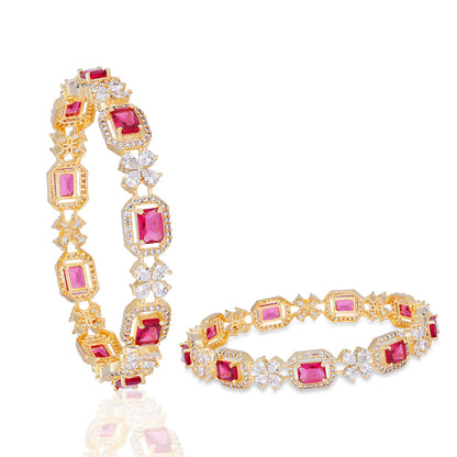 925 Sterling Silver Emerald-Cut Magenta Glam Bangles for Women