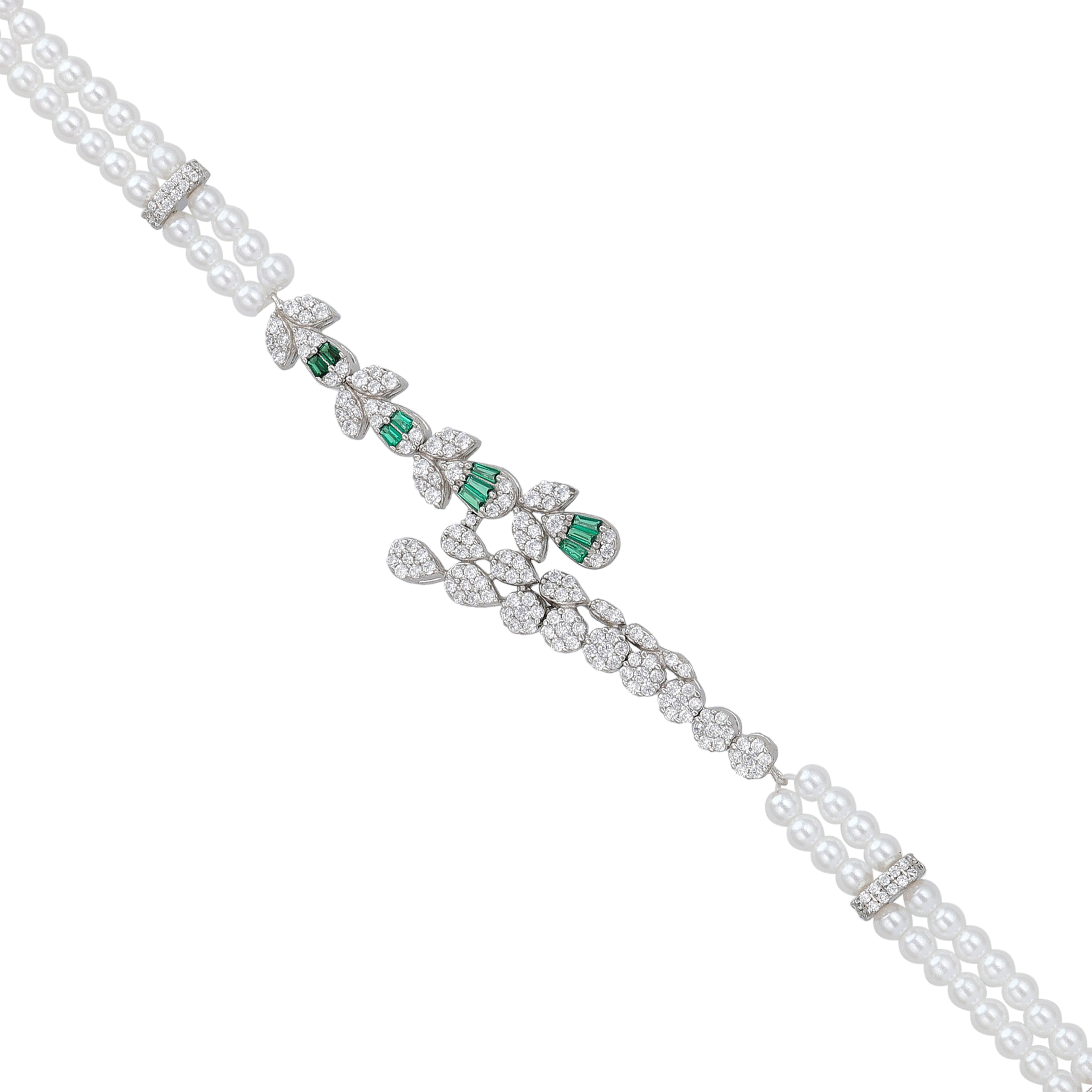 Sterling Silver Emerald Bloom Floral Pearl Bracelet For Women