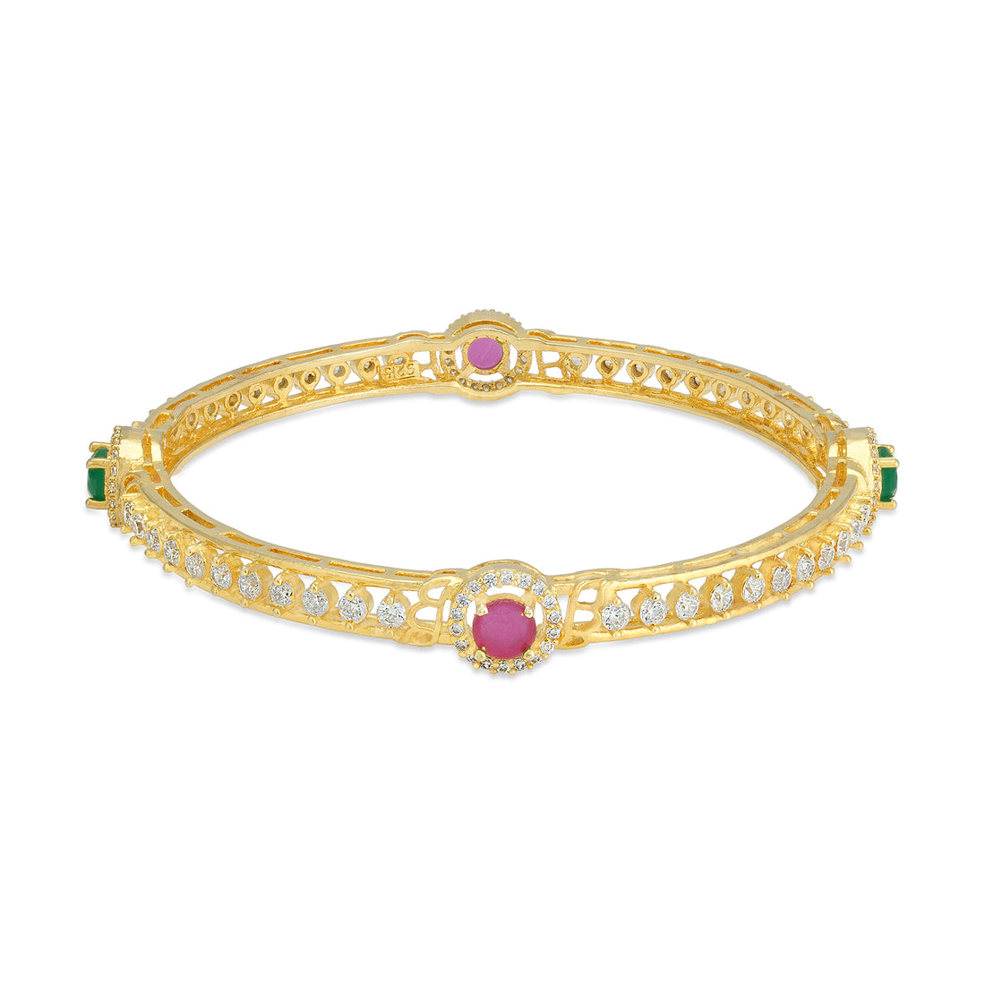 925 Sterling Silver Emerald Center Traditional Gold Plated Bangle for Women
