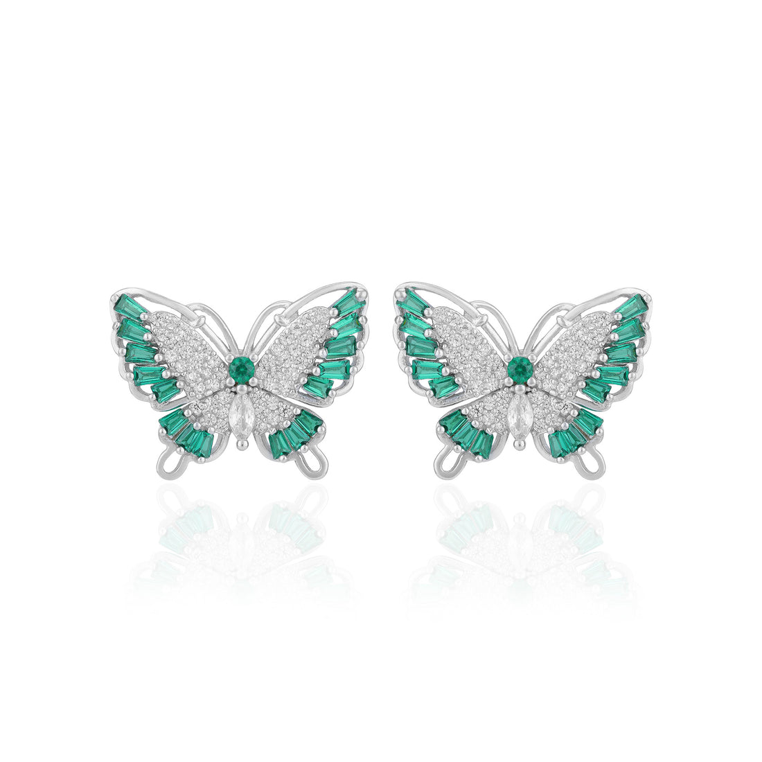 925 Sterling Silver Emerald Cut Green Stone Butterfly Statement Earring for Women