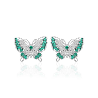 925 Sterling Silver Emerald Cut Green Stone Butterfly Statement Earring for Women