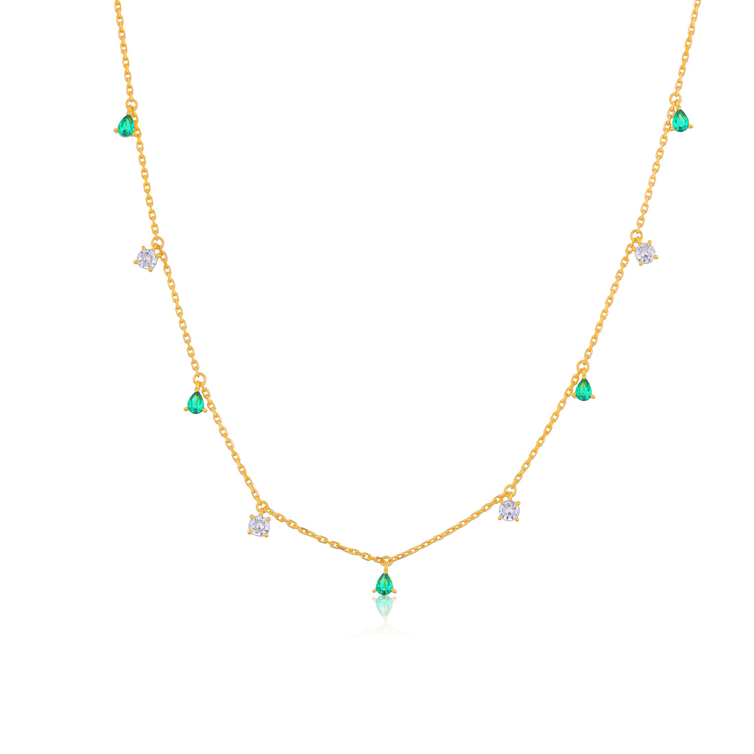 925 Sterling Silver Emerald Green Tear Drops Gold Plated Necklace For Kids