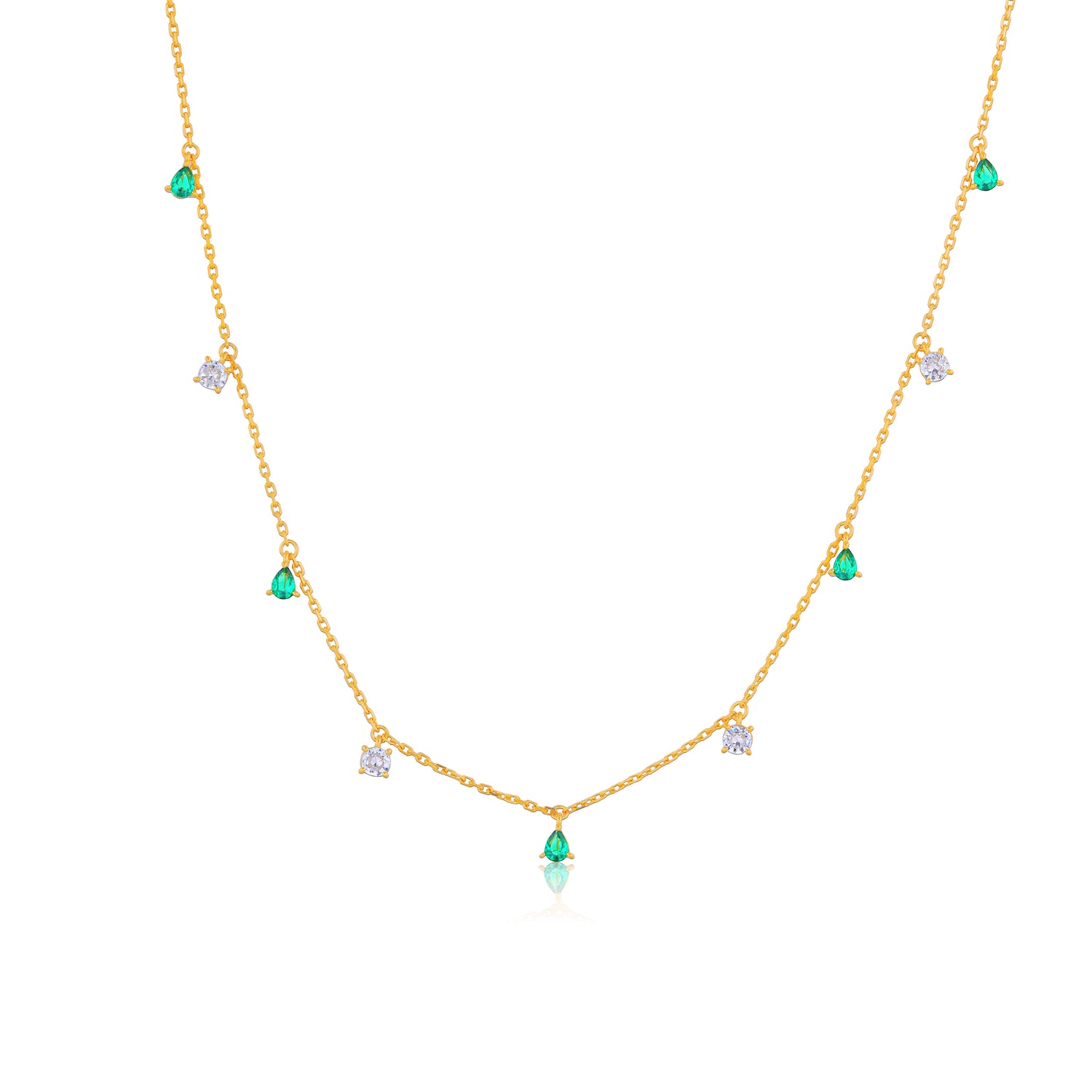 925 Sterling Silver Emerald Green Tear Drops Gold Plated Necklace For Kids