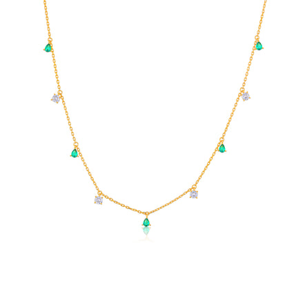 925 Sterling Silver Emerald Green Tear Drops Gold Plated Necklace For Kids