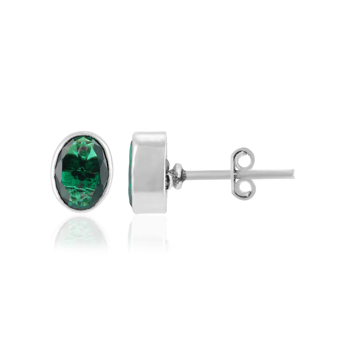 925 Sterling Silver Emerald Oval Cut Rhodium Plated Stud for Women