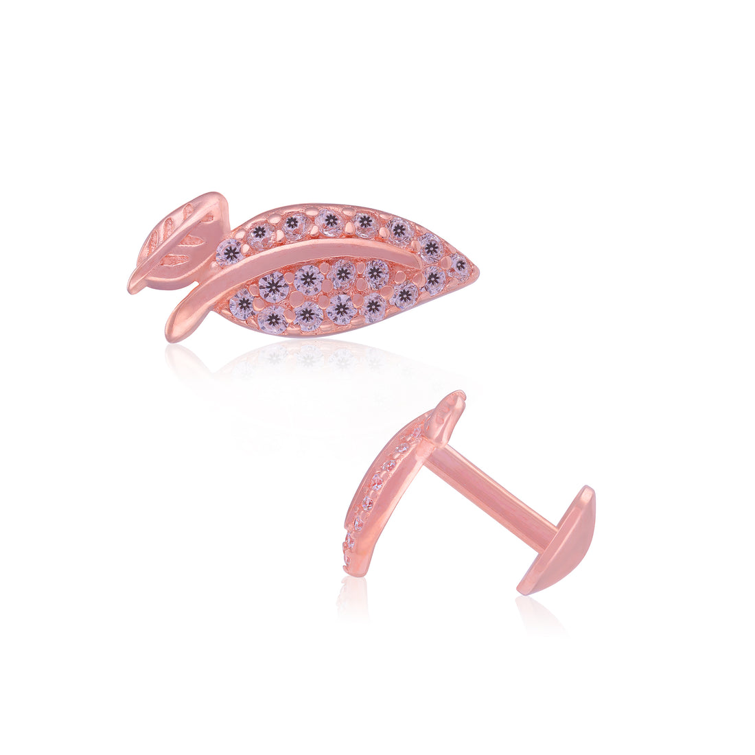 925 Sterling Silver Enchanted Leaf Rose Gold Plated Stud for Women
