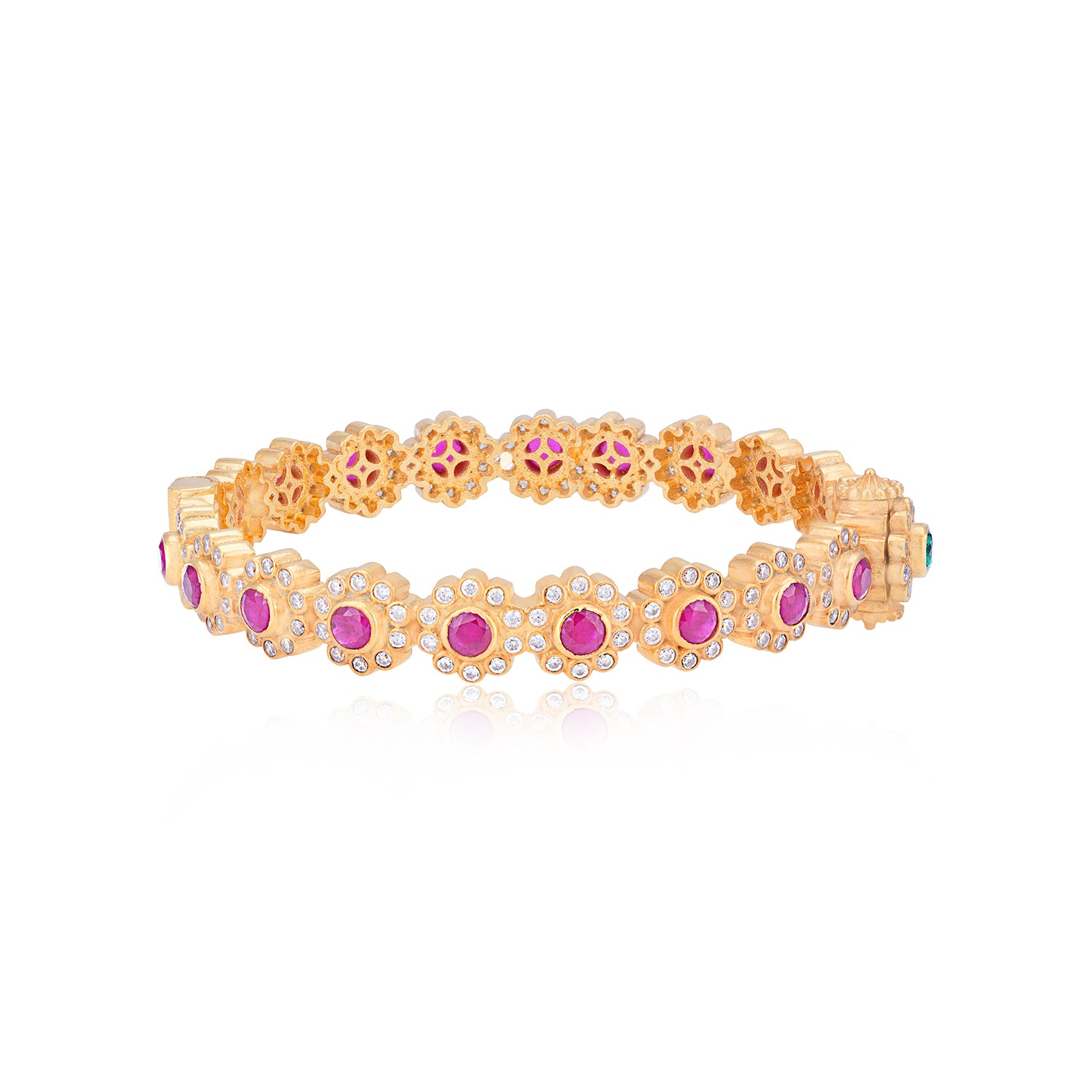 925 Sterling Silver Ethnic Aura Floral Gold Plated Bangle for Women