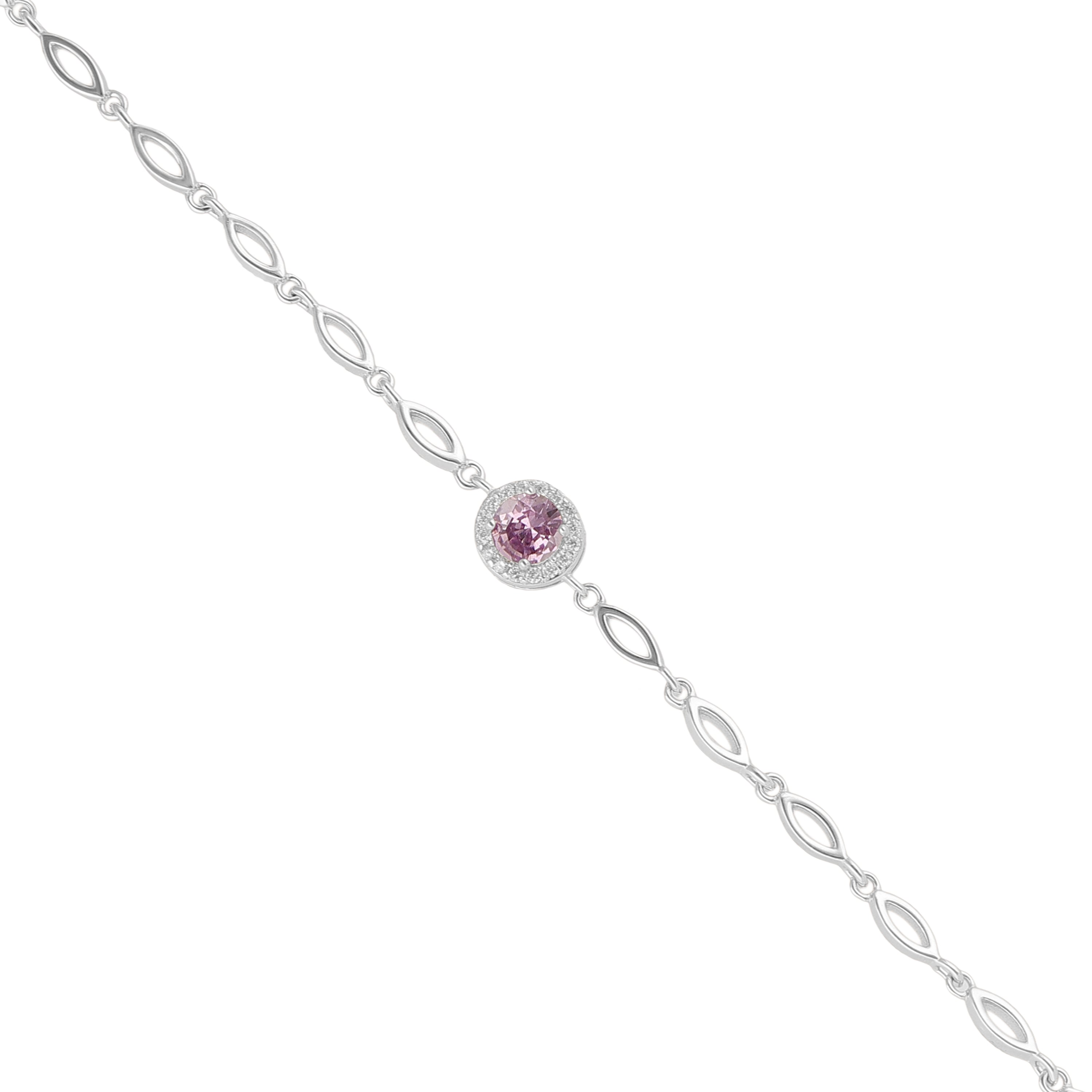 925 Sterling Silver February Month Circle Amethyst Birthstone Bracelet For Women