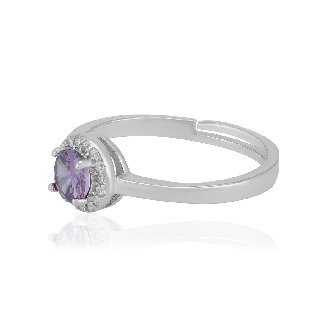 Sterling Silver February Month Circle Amethyst Birthstone Ring For Women