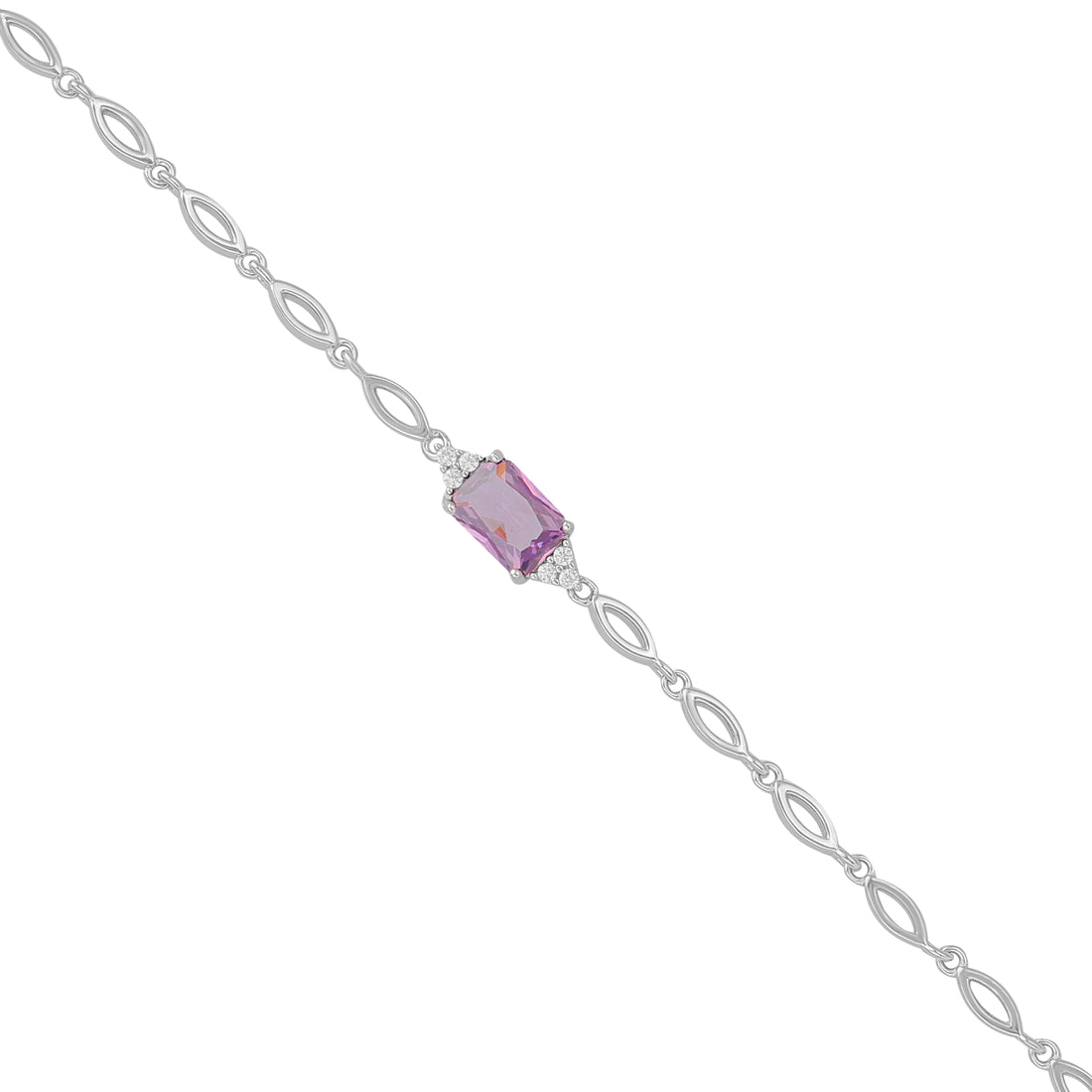 925 Sterling Silver February Month Square Amethyst Birthstone Bracelet For Women