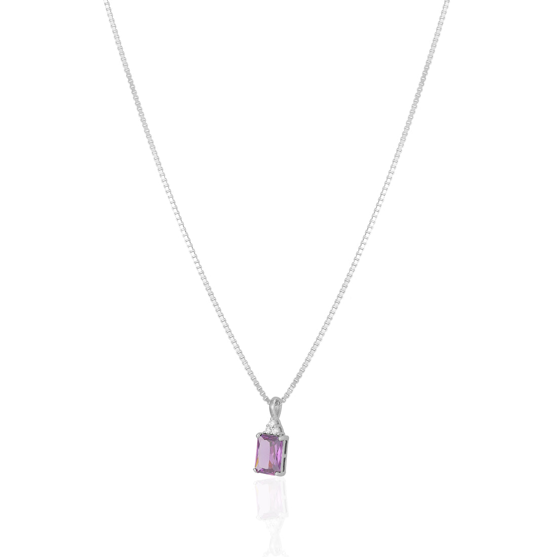 925 Sterling Silver February Month Square Amethyst Birthstone Chain Pendant For Women