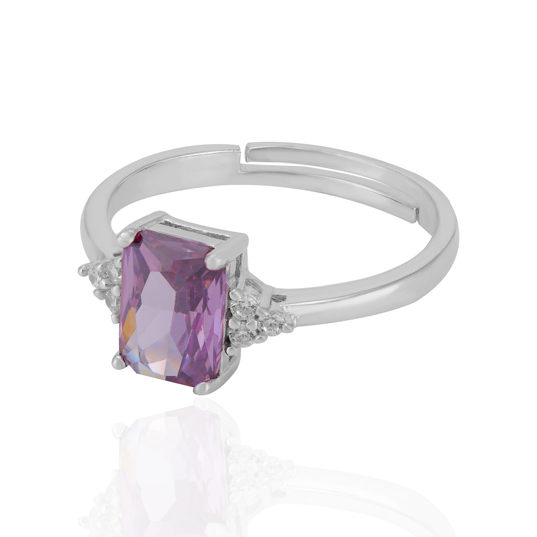 Sterling Silver February Month Square Amethyst Birthstone Ring For Women