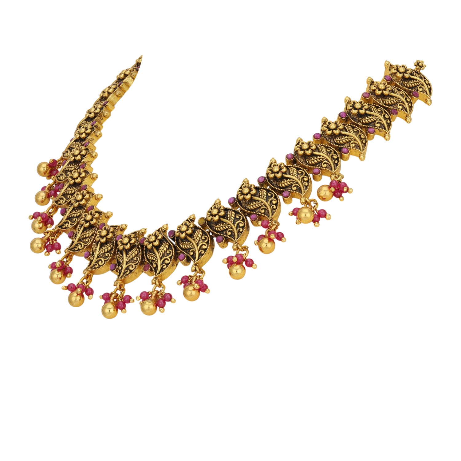 925 Sterling Silver Filigree Floral Ruby Beads Necklace for Women