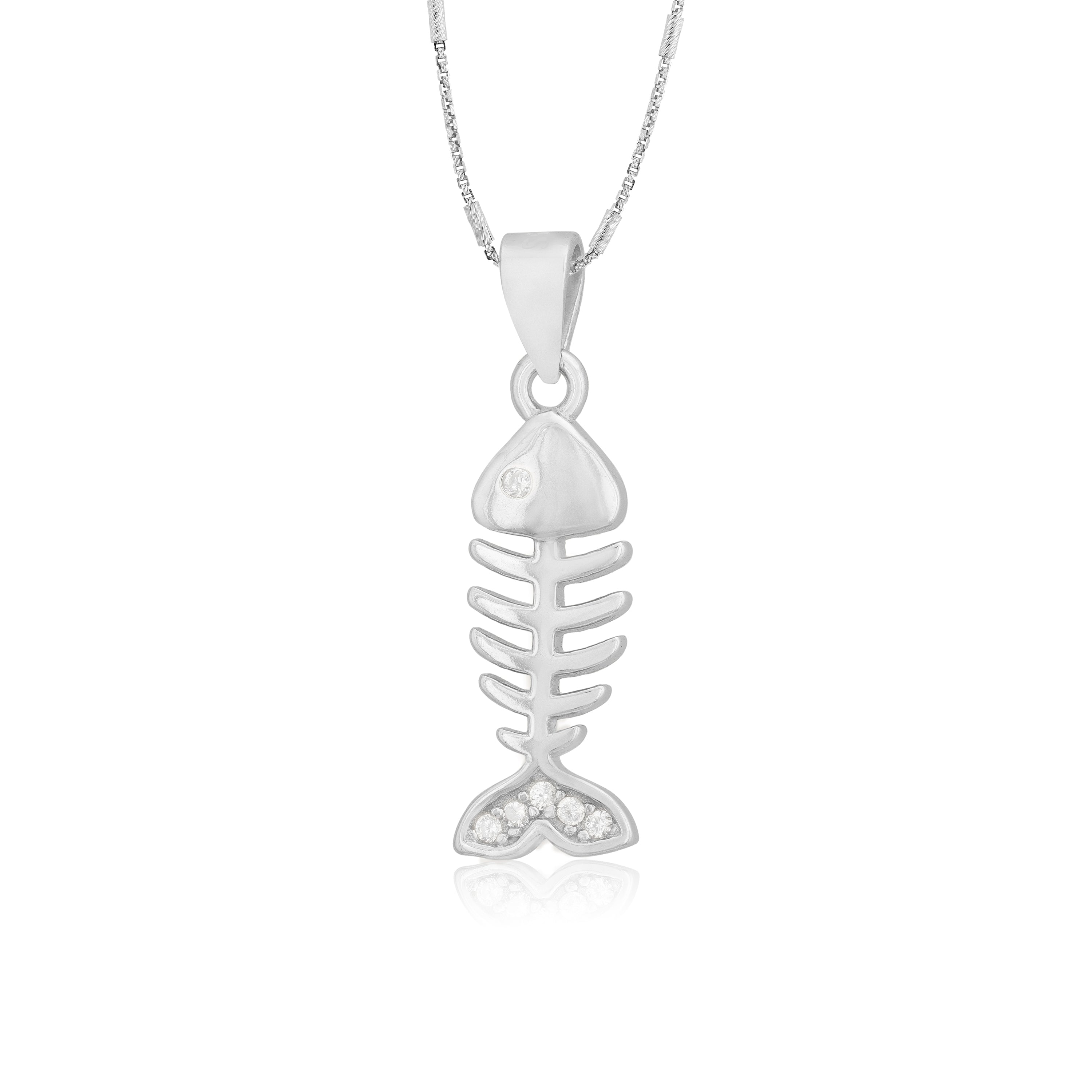 925 Sterling Silver Fish Bone Rhodium Pendants For Women