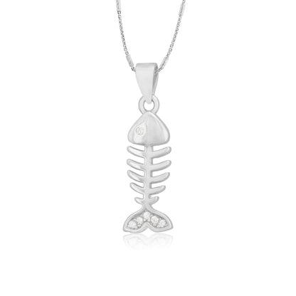 925 Sterling Silver Fish Bone Rhodium Pendants For Women