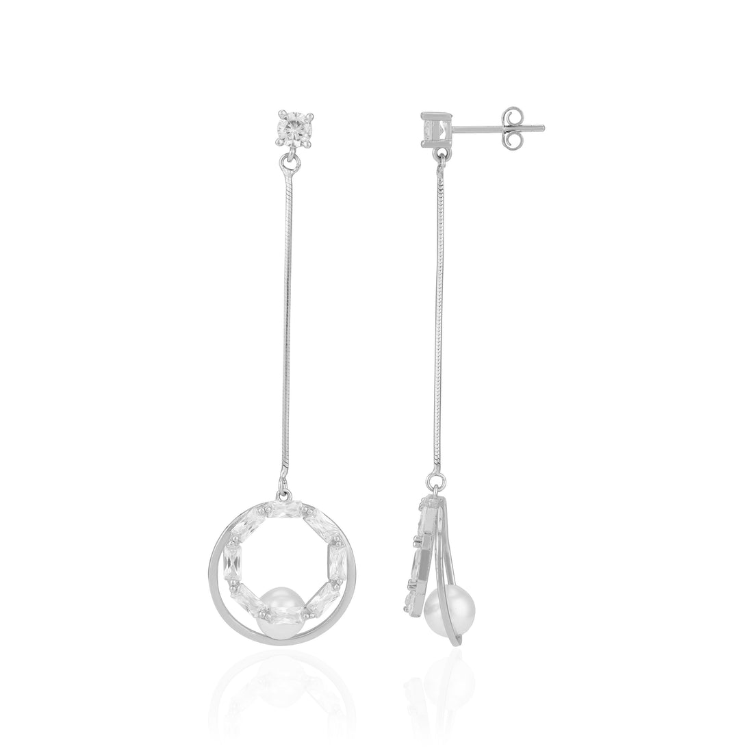 925 Sterling Silver Floating Pearl Illusion Hoop Drop Earrings for Women