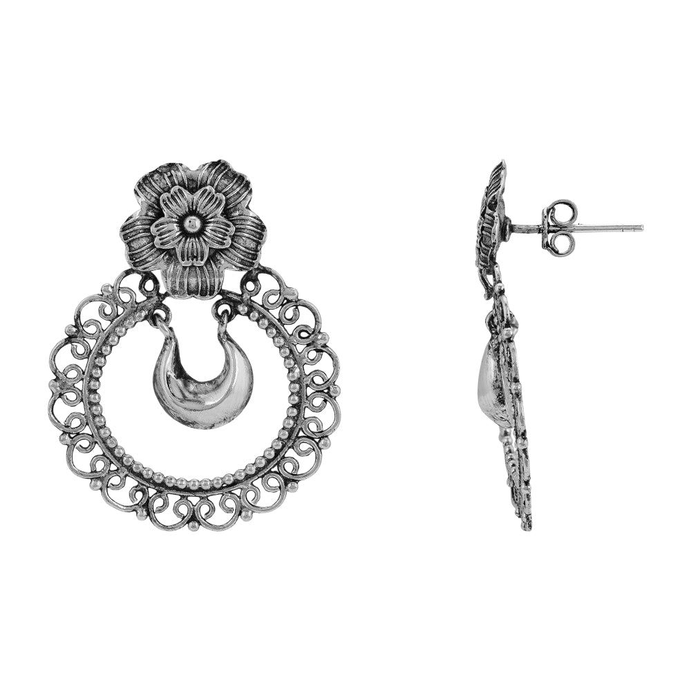 925 Sterling Silver Floral Chandbali Earrings For Women
