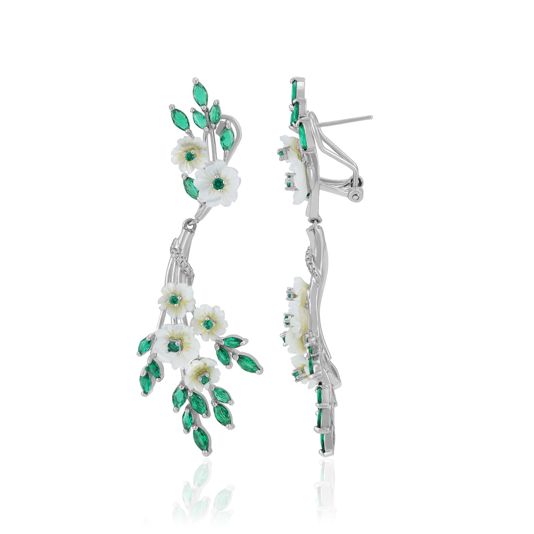 Sterling Silver Floral Enamel Petals Crystal Leaf Earrings For Women