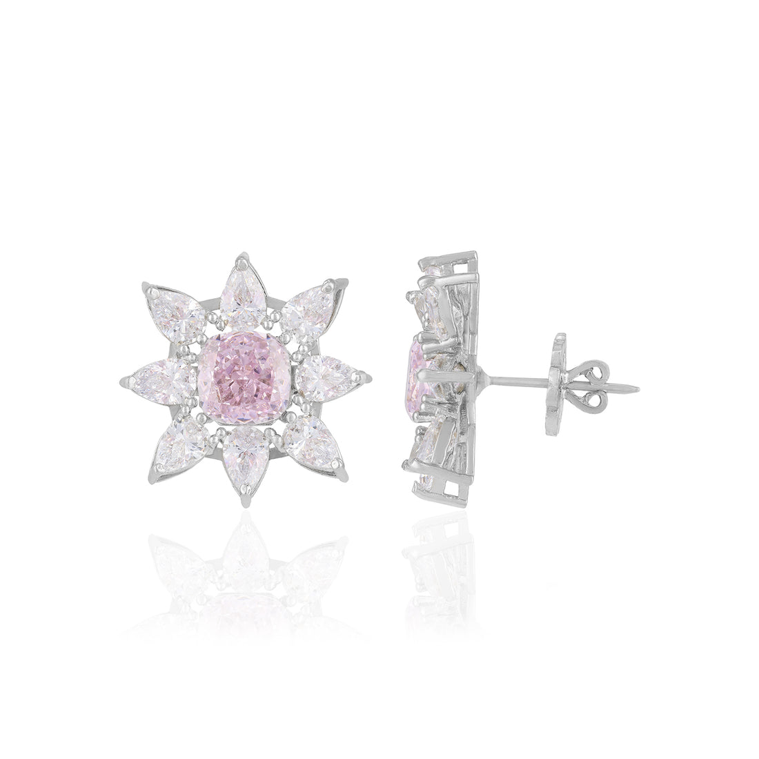 925 Sterling Silver Floral Rose Quartz Centered Earrings for Women