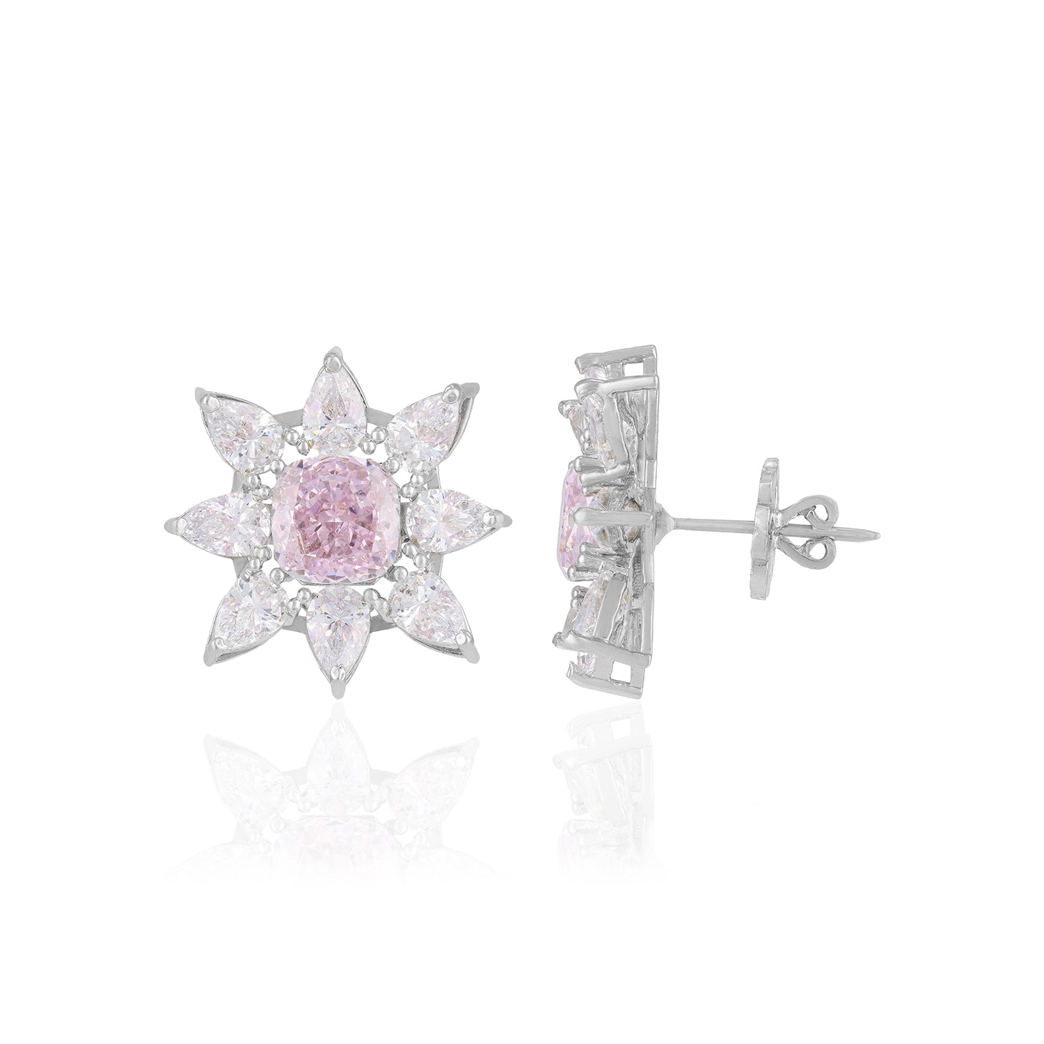 925 Sterling Silver Floral Rose Quartz Centered Earrings for Women