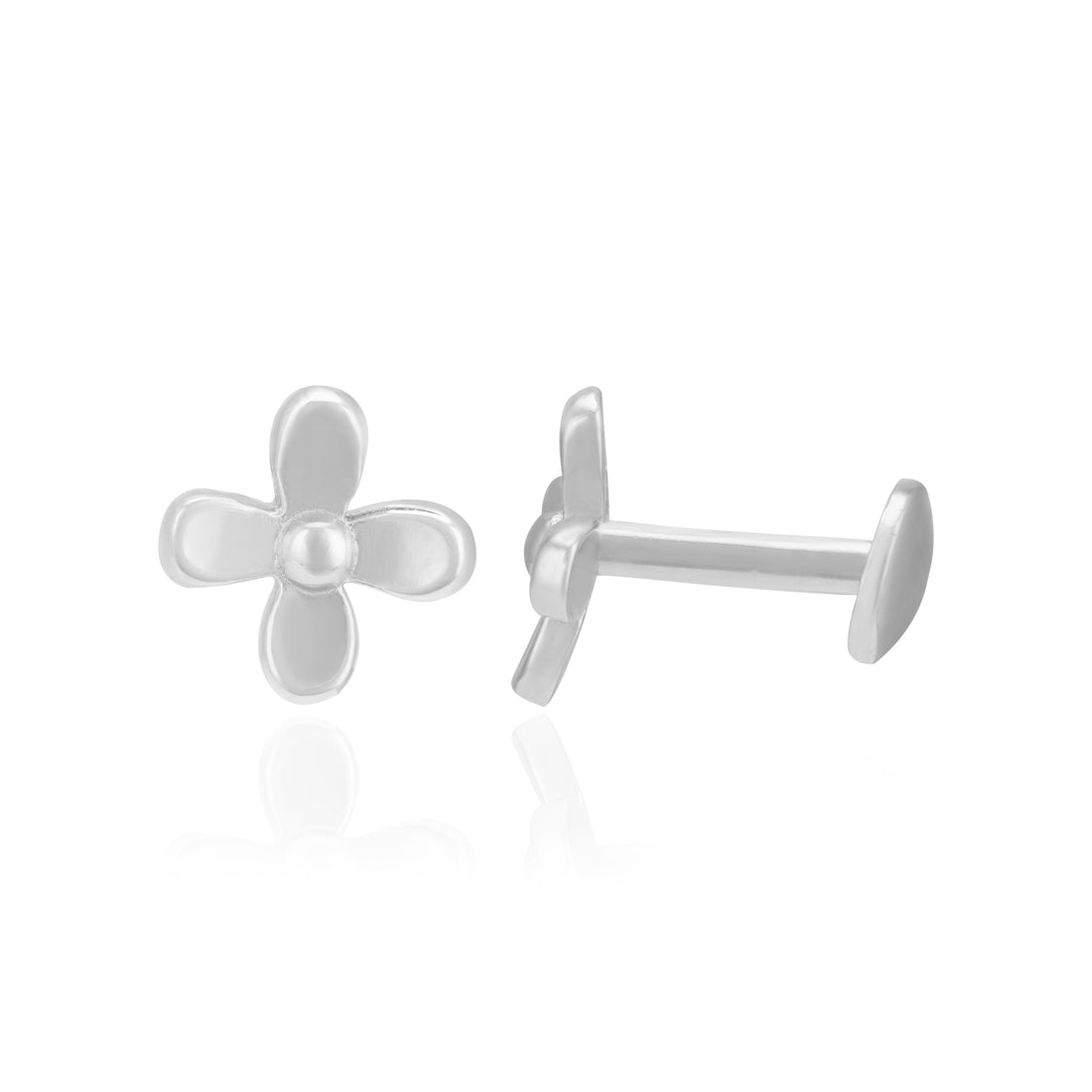 925 Sterling Silver Four Petal Flower Rhodium Plated Earrings For Women