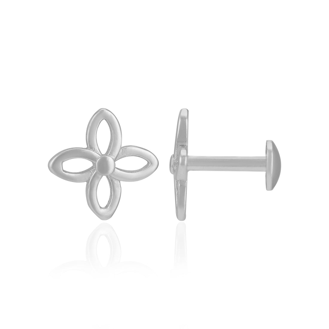 925 Sterling Silver Four Petal Whirl Rhodium Plated Earrings for Women