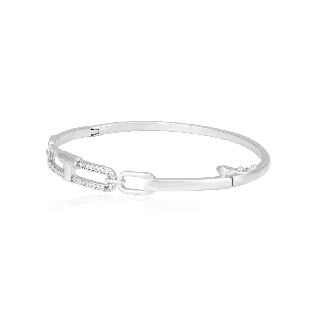 925 Sterling Silver Frame Link Rhodium Plated Bracelet for Women