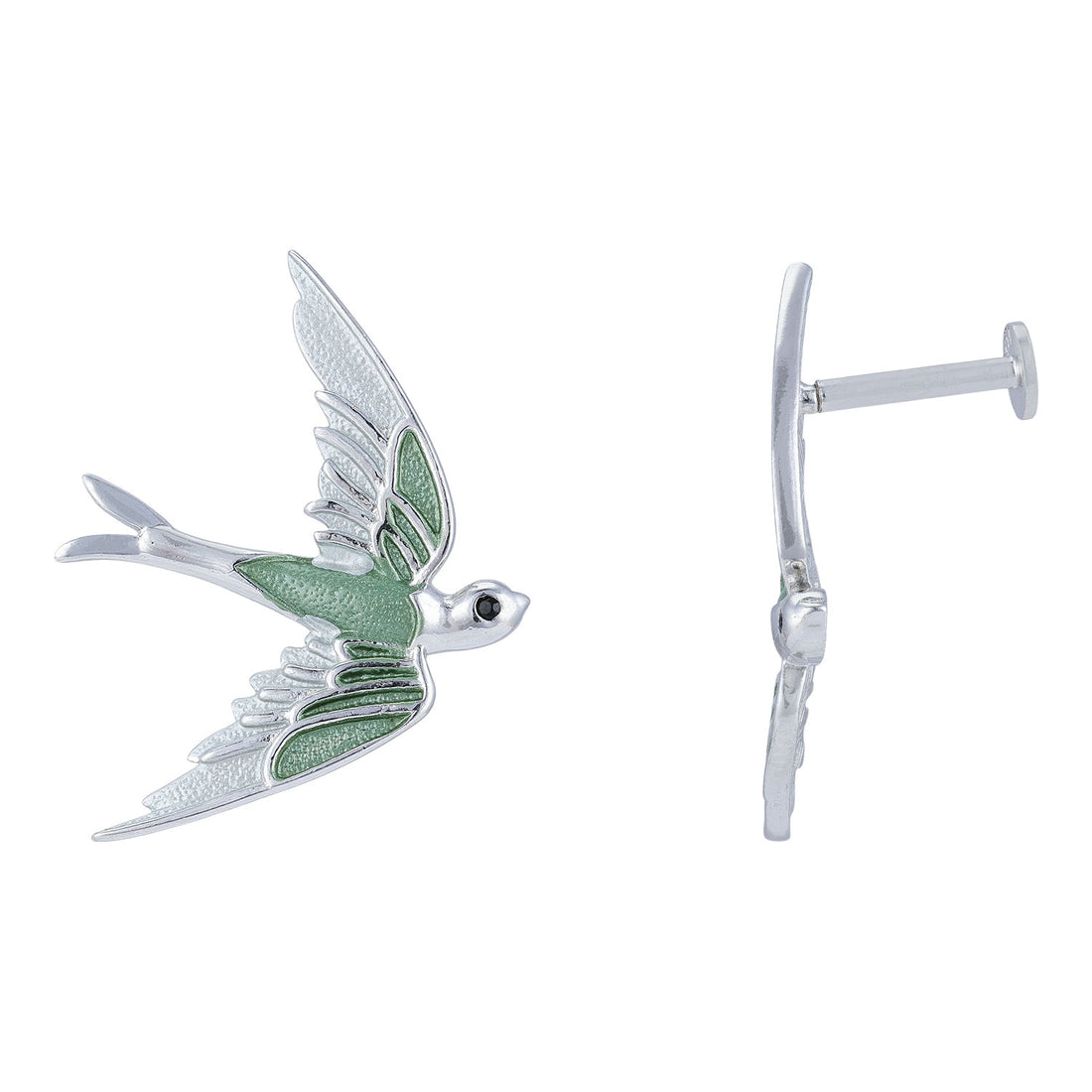 925 Sterling Silver Freedom Soaring Bird Brooch Green Accents Earring for Women