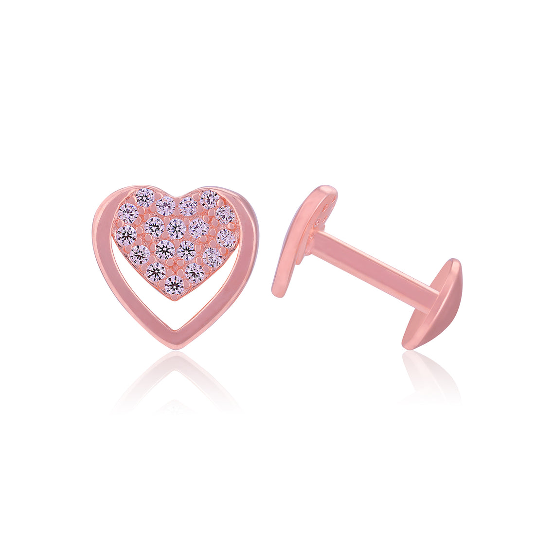 925 Sterling Silver Full Bloom Outline Heart Rose Gold Plated Stud for Women