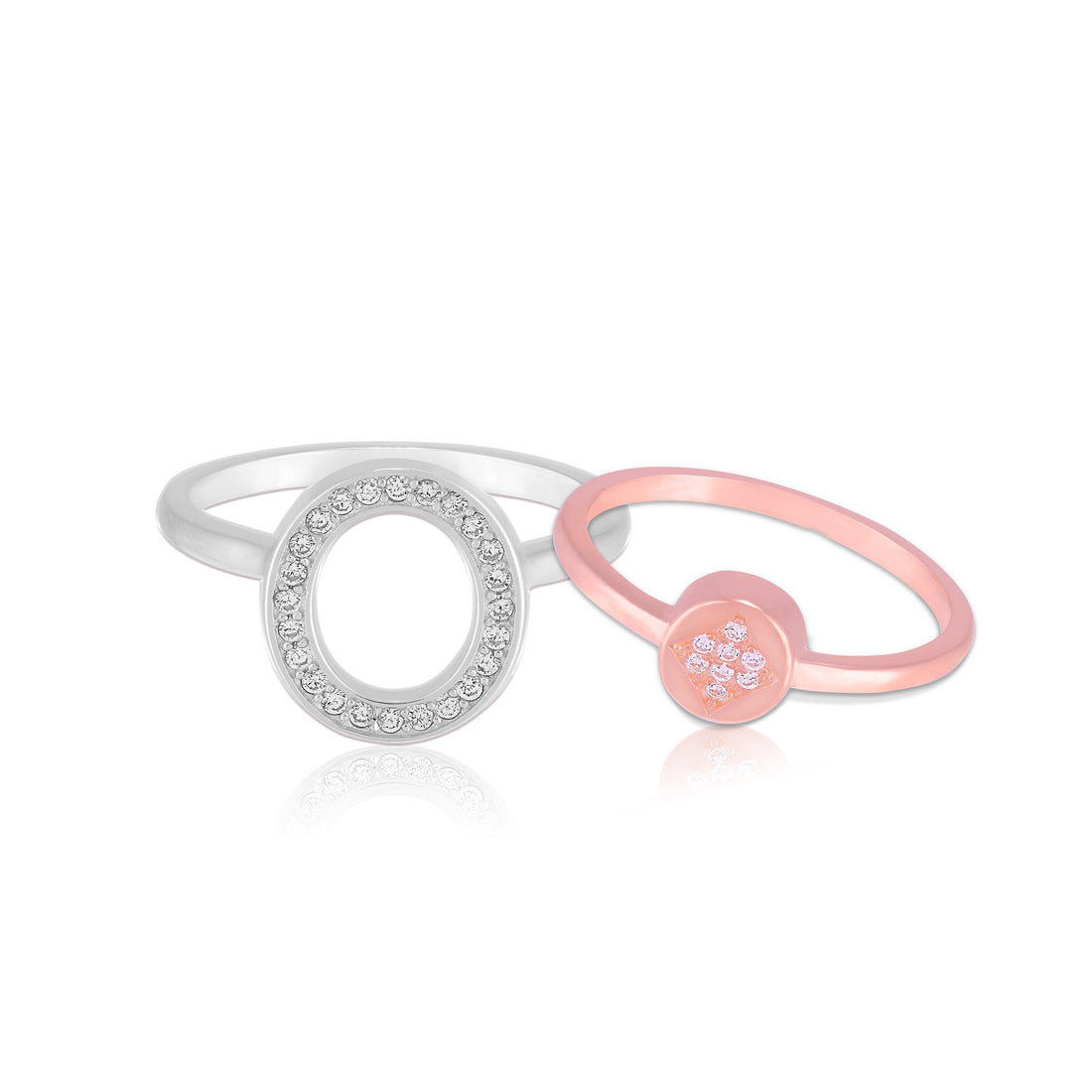 925 Sterling Silver Fusion Ovals Interlocking Rose Gold Rhodium Plated Twin-Wear Ring for Women