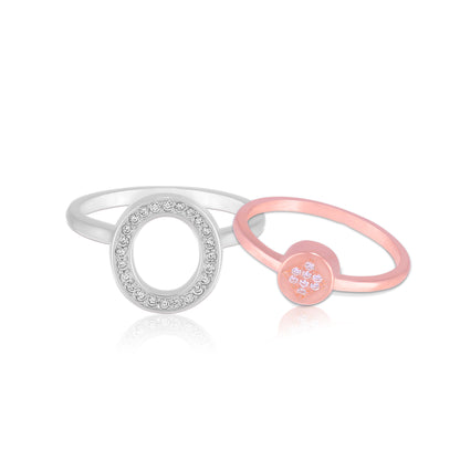 925 Sterling Silver Fusion Ovals Interlocking Rose Gold Rhodium Plated Twin-Wear Ring for Women