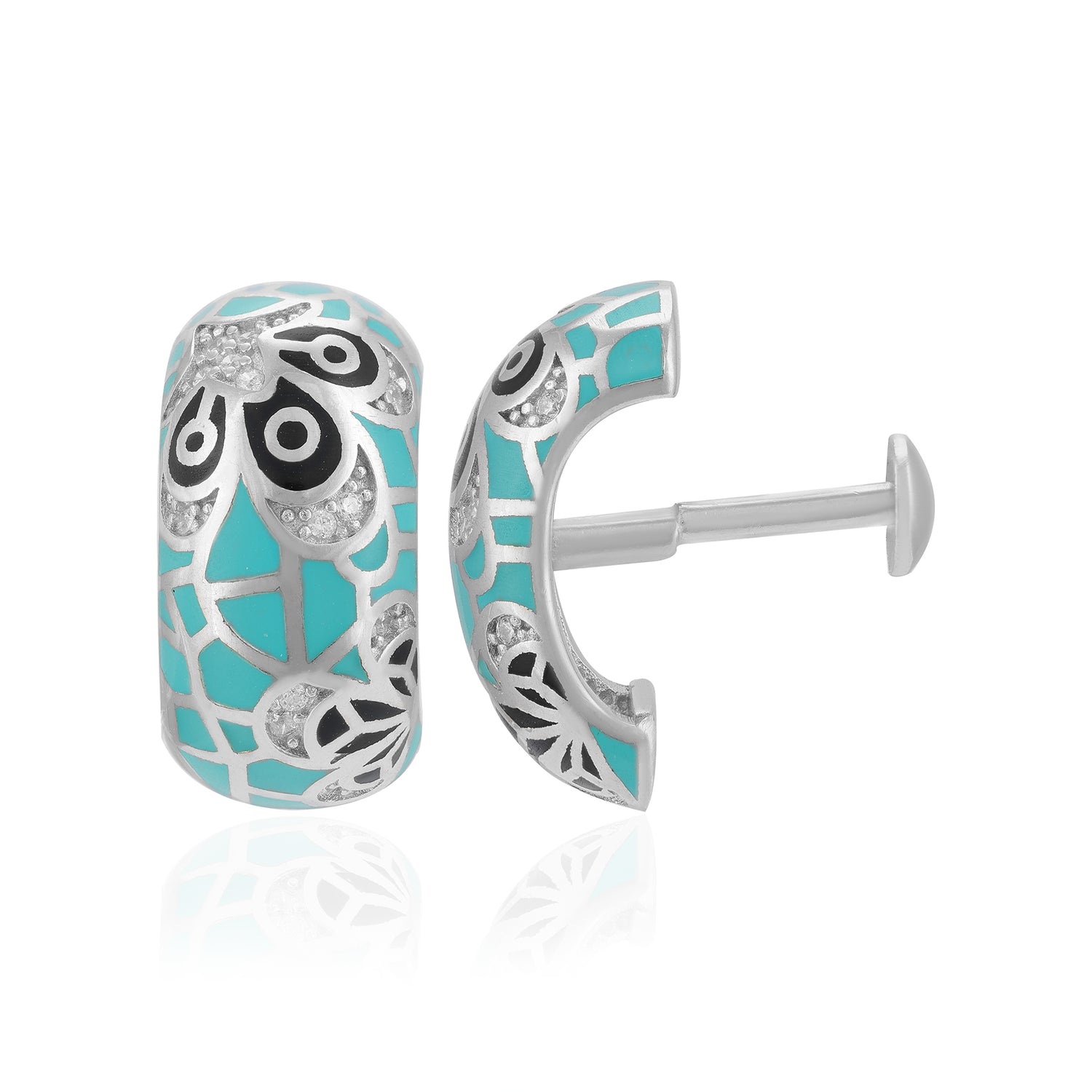 Sterling Silver Fusion Style Enamel Earrings For Women